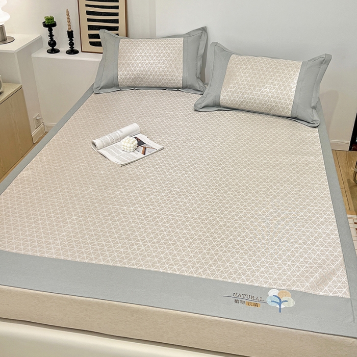 91家纺网 家纺一手货源 找家纺 2023澳梵植物抗菌冰丝凉席三件套软席 米格-卡其