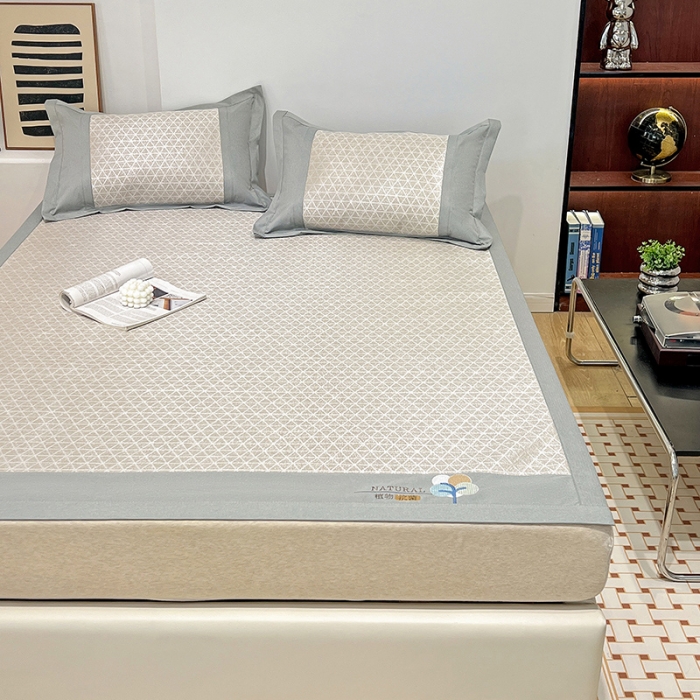 91家纺网 家纺一手货源 找家纺 2023澳梵植物抗菌冰丝凉席三件套软席 米格-卡其