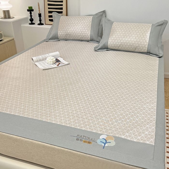 91家纺网 家纺一手货源 找家纺 2023澳梵植物抗菌冰丝凉席三件套软席 米格-卡其