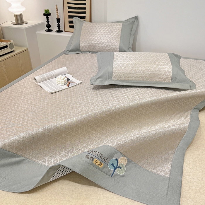 91家纺网 家纺一手货源 找家纺 2023澳梵植物抗菌冰丝凉席三件套软席 米格-卡其