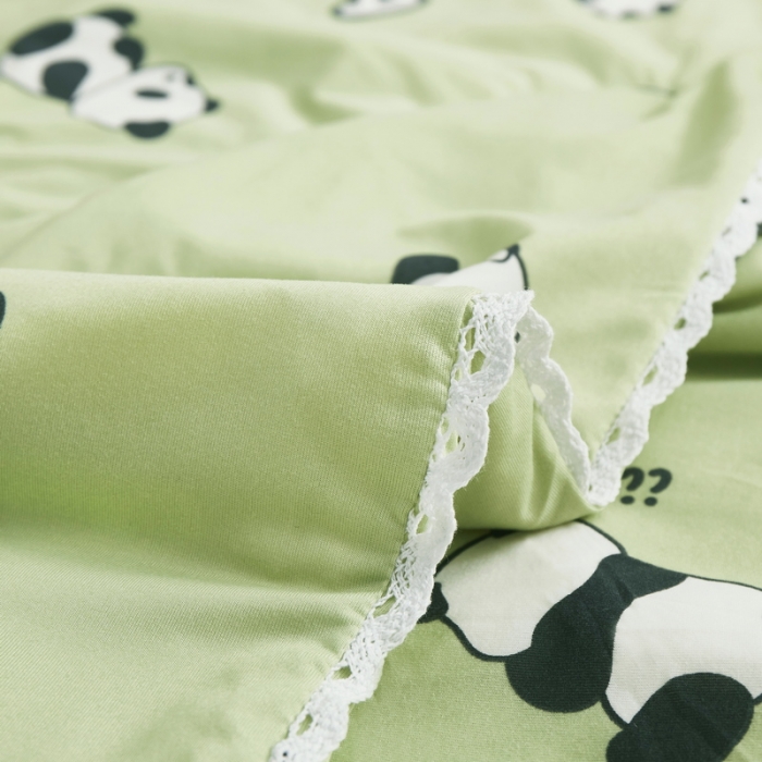 91家纺网 家纺一手货源 找家纺 丝涟 2023新款 A类儿童针织棉印花夏被 熊猫-绿