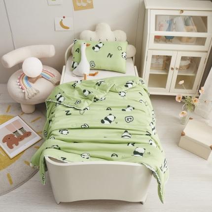 丝涟 2023新款 A类儿童针织棉印花夏被 熊猫-绿