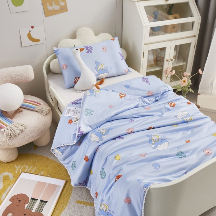 91家纺网 家纺一手货源 找家纺 丝涟 2023新款 A类儿童针织棉印花夏被 海洋世界