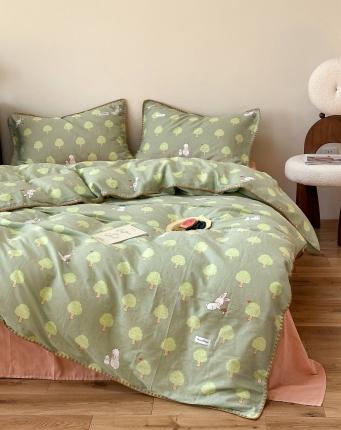 91家纺网 家纺一手货源 找家纺 洋铭区 2023新款双层纱四件套系列 兔子小树