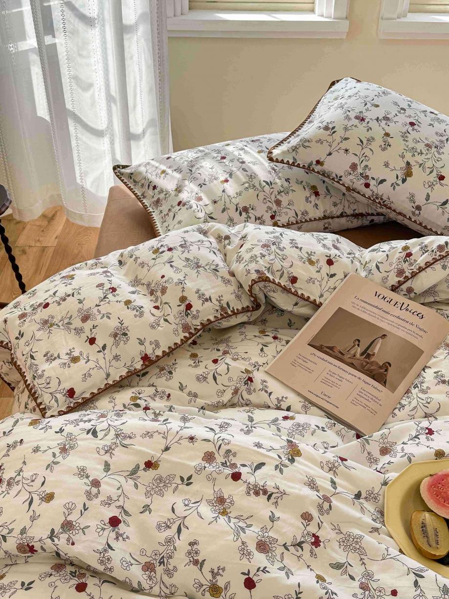 91家纺网 家纺一手货源 找家纺 洋铭区 2023新款双层纱四件套系列 小紫花束