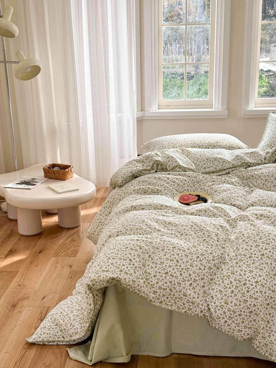 91家纺网 家纺一手货源 找家纺 洋铭区 2023新款双层纱四件套系列 绿花小樱