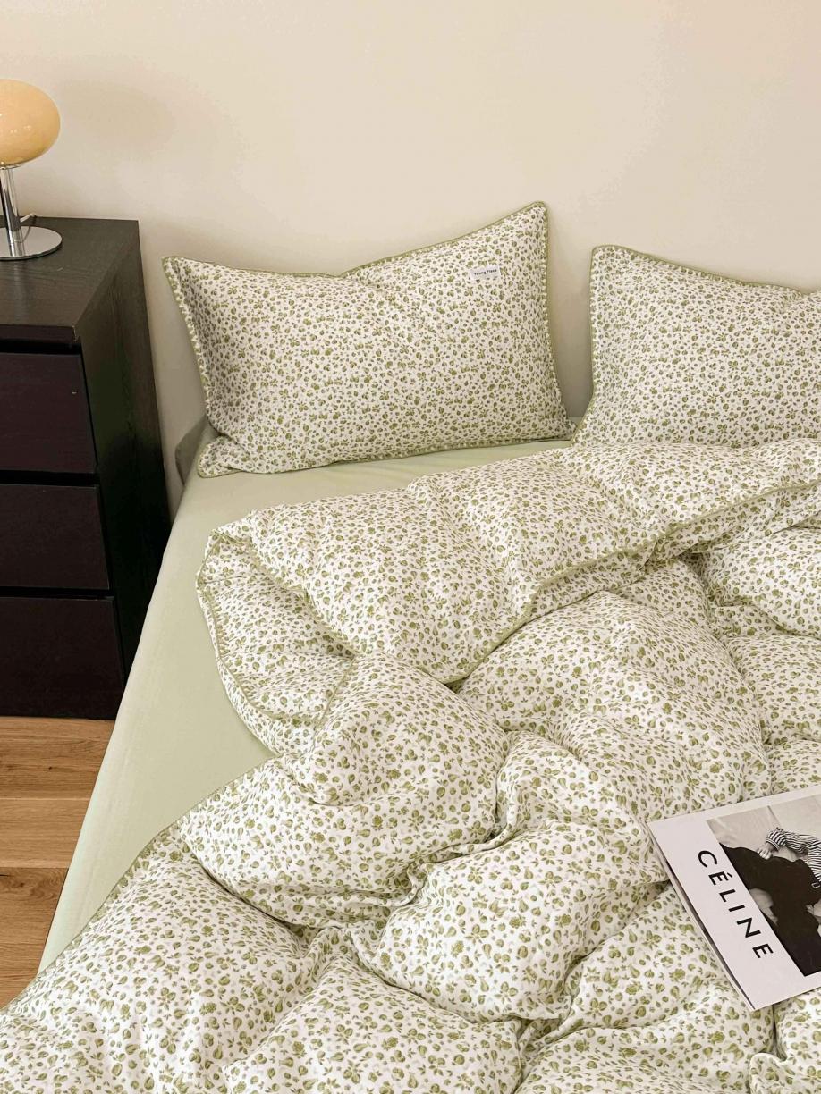 91家纺网 家纺一手货源 找家纺 洋铭区 2023新款双层纱四件套系列 绿花小樱