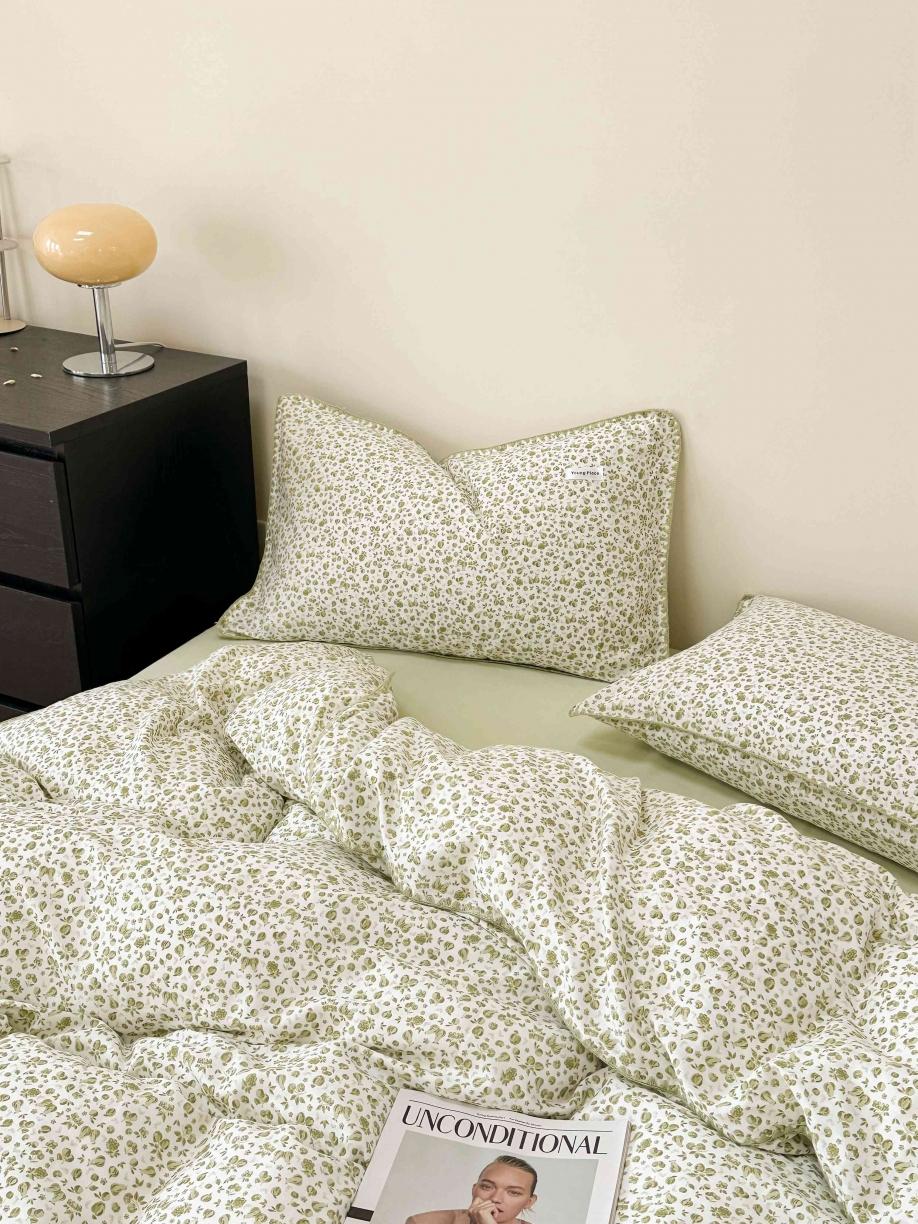 91家纺网 家纺一手货源 找家纺 洋铭区 2023新款双层纱四件套系列 绿花小樱