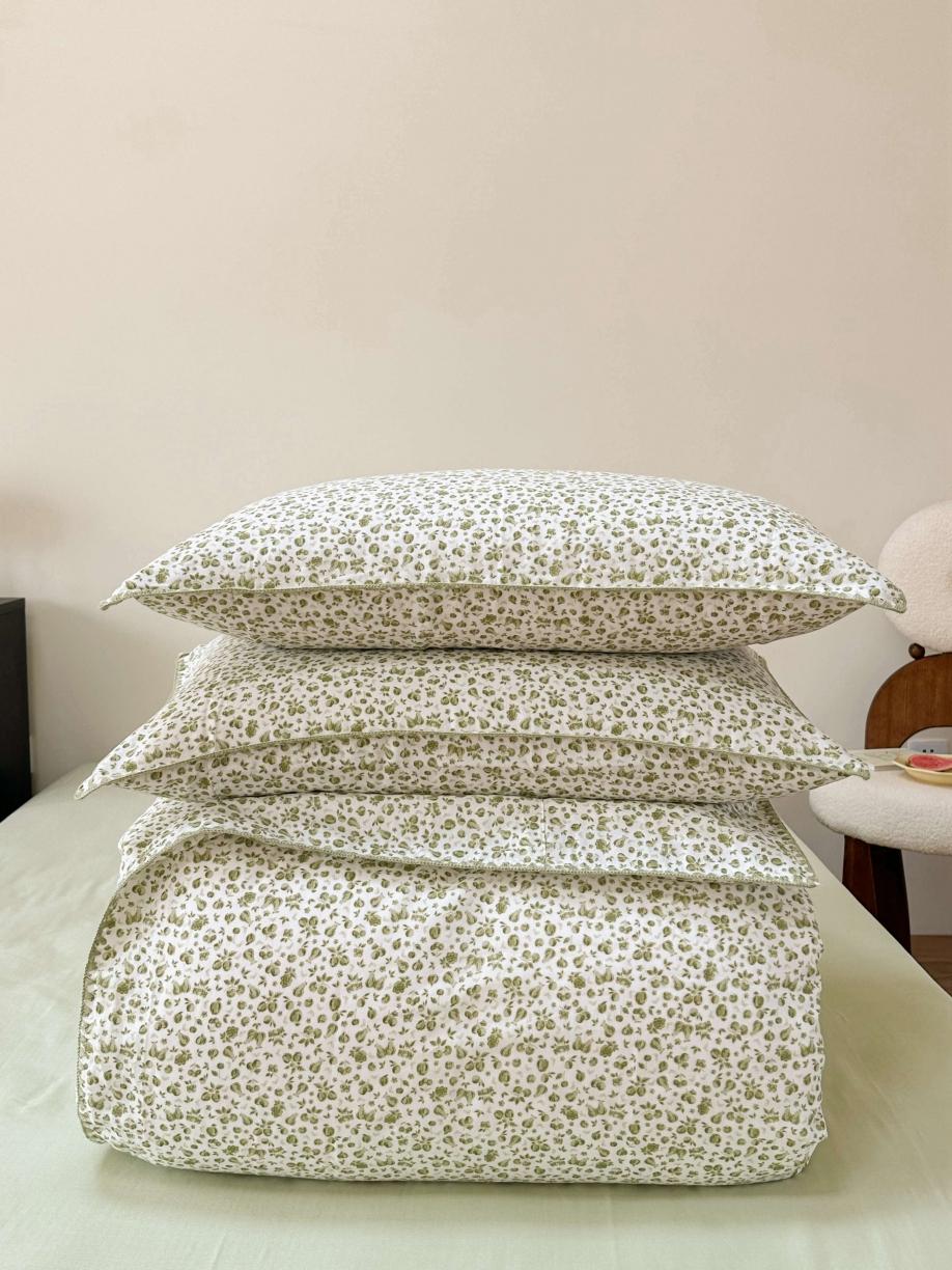 91家纺网 家纺一手货源 找家纺 洋铭区 2023新款双层纱四件套系列 绿花小樱