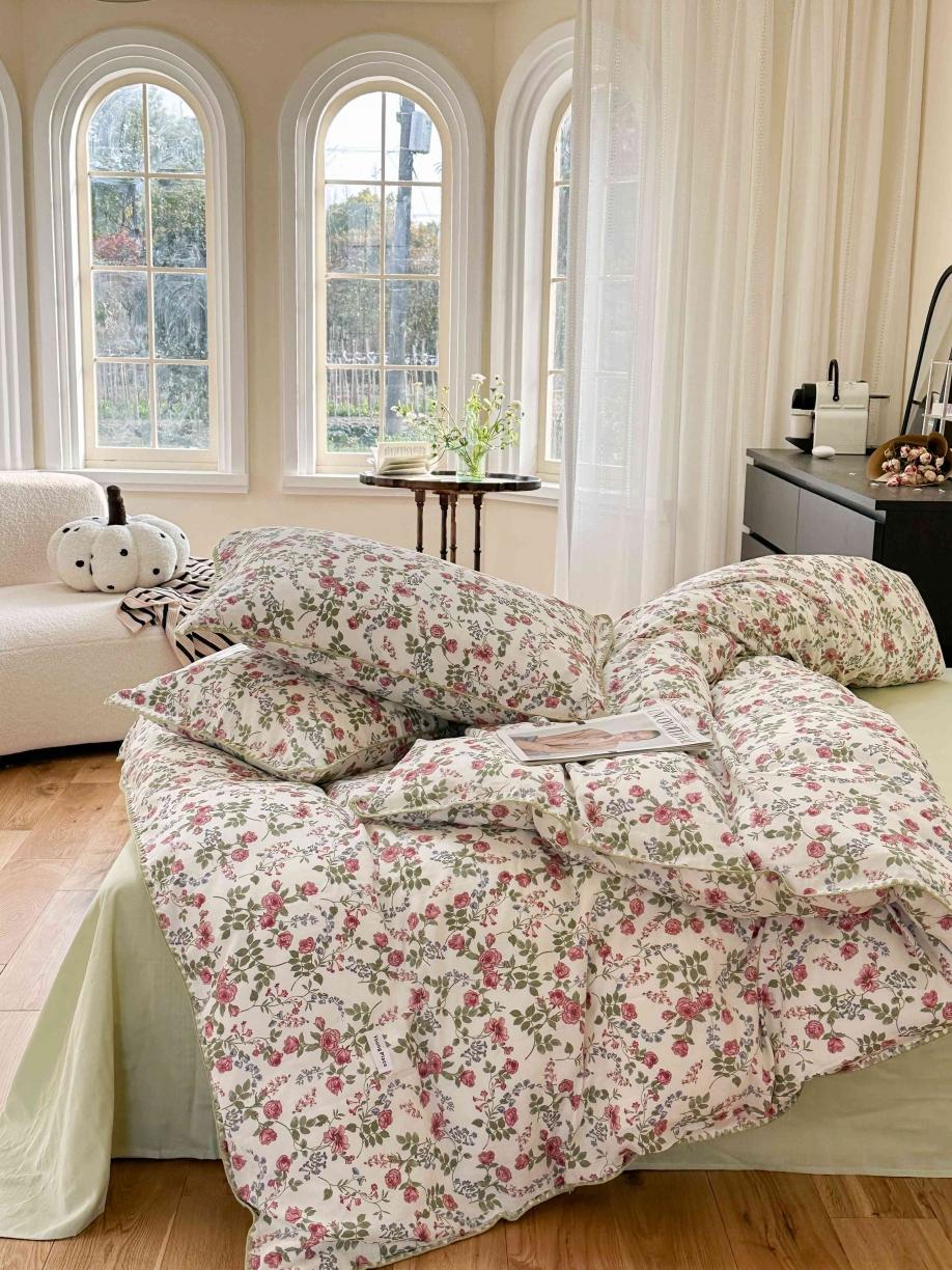 91家纺网 家纺一手货源 找家纺 洋铭区 2023新款双层纱四件套系列 玫瑰花园