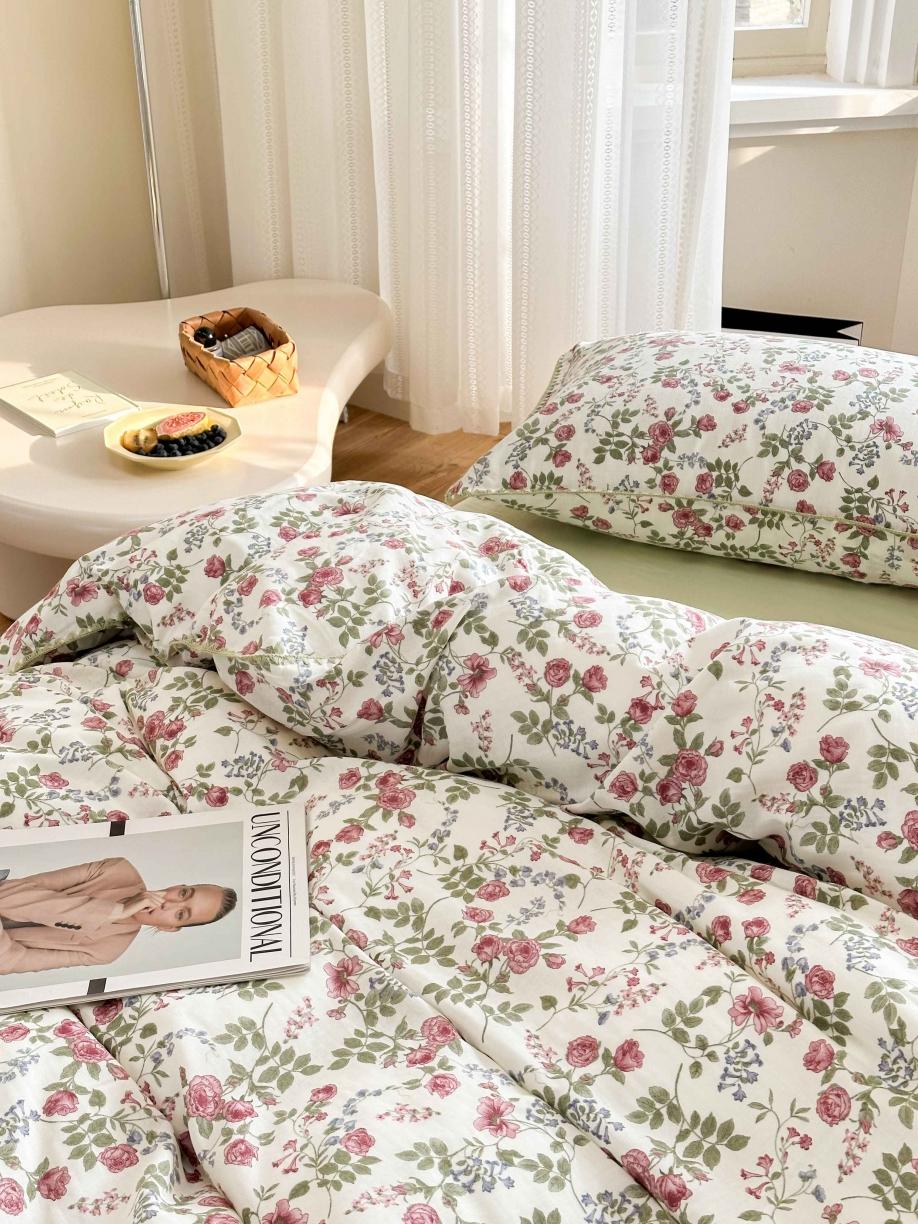 91家纺网 家纺一手货源 找家纺 洋铭区 2023新款双层纱四件套系列 玫瑰花园