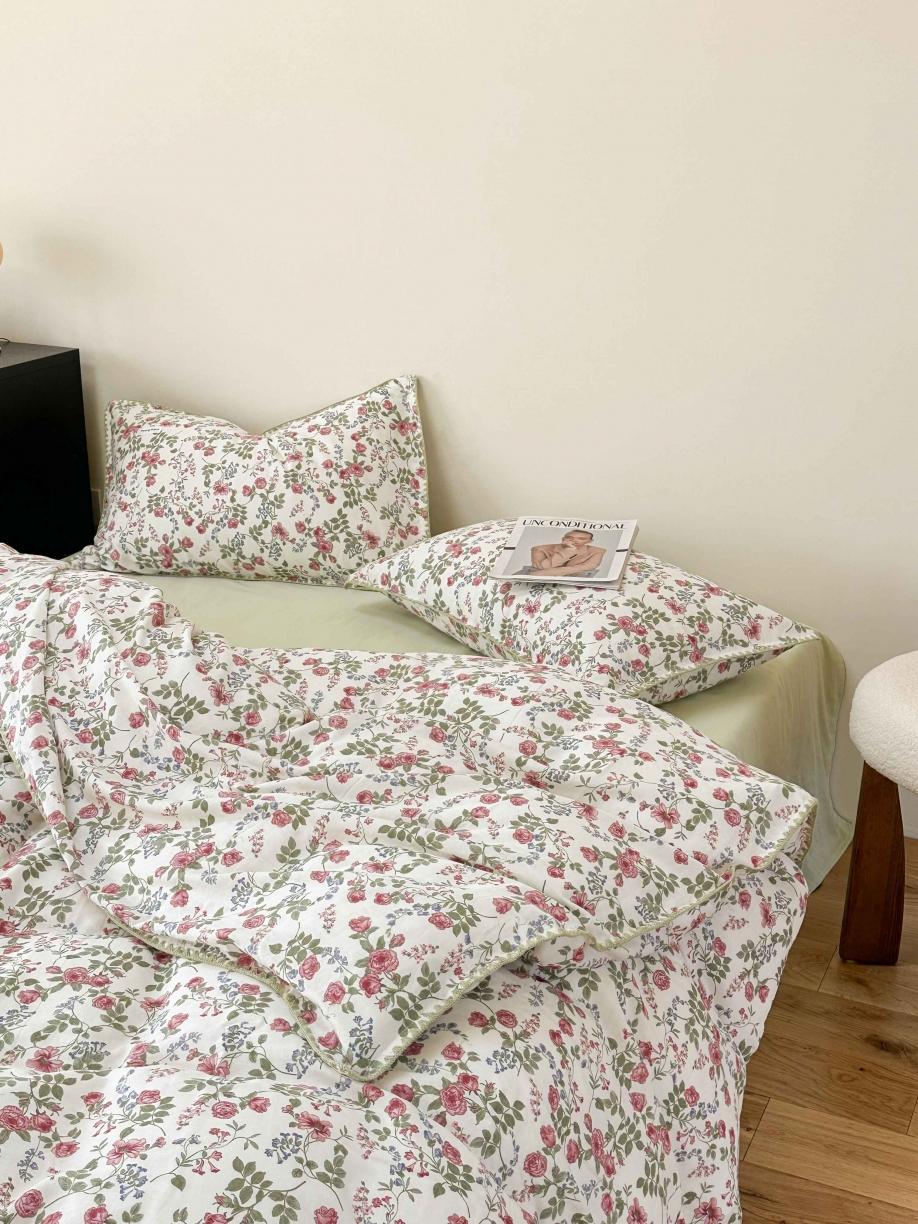 91家纺网 家纺一手货源 找家纺 洋铭区 2023新款双层纱四件套系列 玫瑰花园