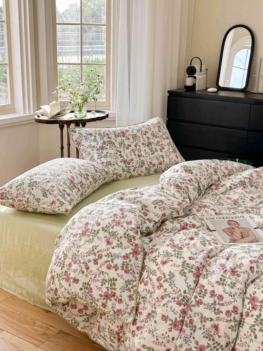 91家纺网 家纺一手货源 找家纺 洋铭区 2023新款双层纱四件套系列 玫瑰花园