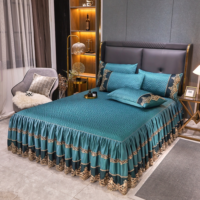 91家纺网 家纺一手货源 找家纺 （总）罗艺轩 2024新款贡缎提花夹棉床裙尊享系列三件套