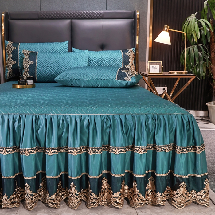 91家纺网 家纺一手货源 找家纺 （总）罗艺轩 2024新款贡缎提花夹棉床裙尊享系列三件套