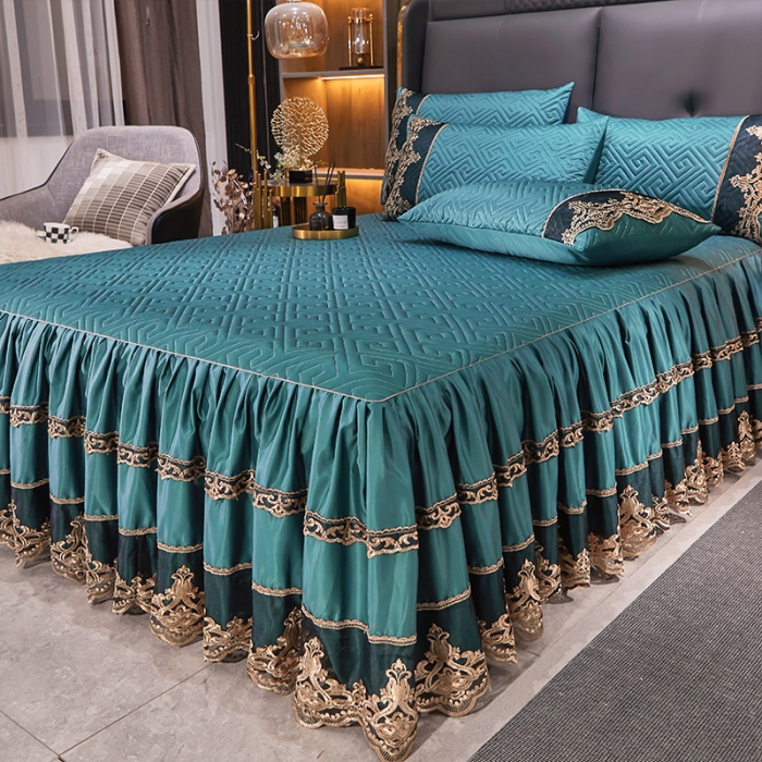 91家纺网 家纺一手货源 找家纺 罗艺轩 2024新款贡缎提花夹棉床裙尊享系列三件套 宾利兰