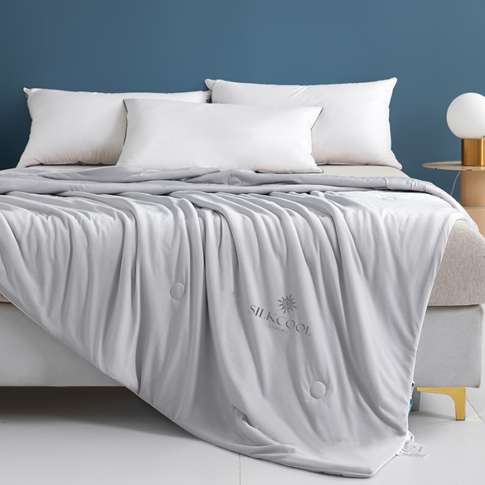 91家纺网 家纺一手货源 找家纺 伊被源 新款弹力凉感丝夏被烫钻包边空调被单人双人夏被礼盒装-缪斯 缪斯-星辰灰