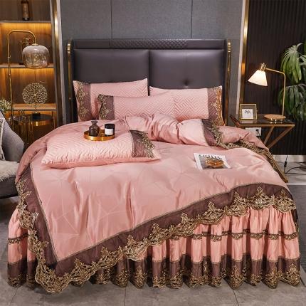 91家纺网 家纺一手货源 找家纺 罗艺轩 2024新款贡缎提花夹棉床裙尊享系列四件套凝脂玉