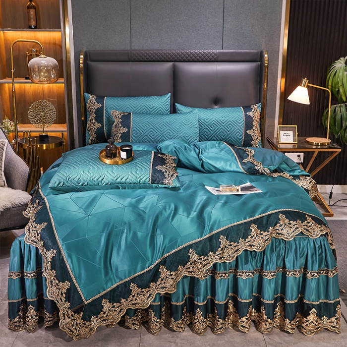 91家纺网 家纺一手货源 找家纺 罗艺轩 2024新款贡缎提花夹棉床裙尊享系列四件套宾利兰