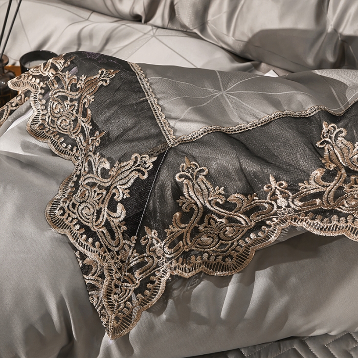 91家纺网 家纺一手货源 找家纺 罗艺轩 2024新款贡缎提花夹棉床裙尊享系列四件套冰灿银