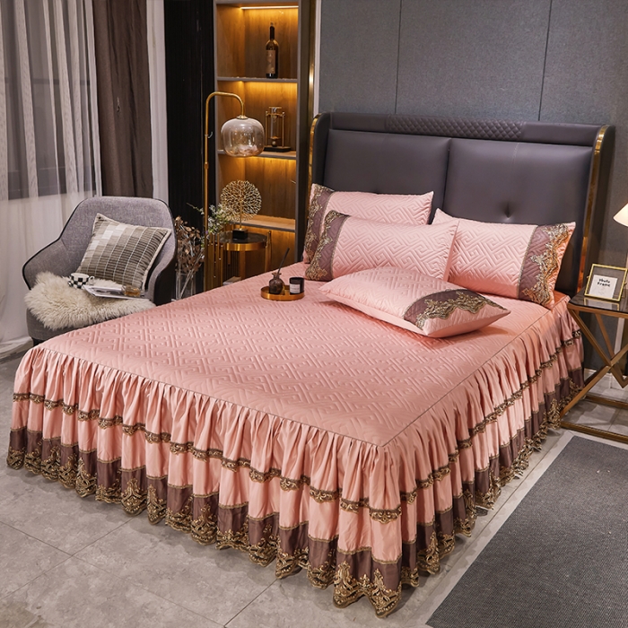 91家纺网 家纺一手货源 找家纺 罗艺轩 2024新款贡缎提花夹棉床裙尊享系列四件套凝脂玉