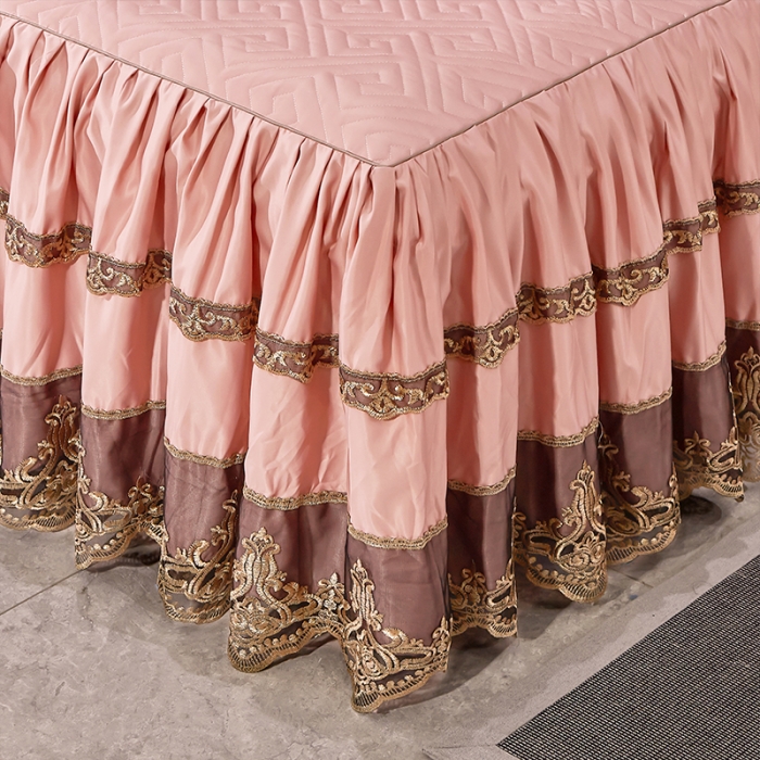 91家纺网 家纺一手货源 找家纺 罗艺轩 2024新款贡缎提花夹棉床裙尊享系列四件套凝脂玉