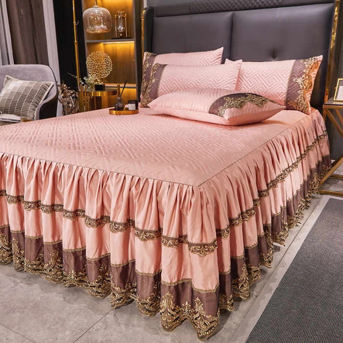 91家纺网 家纺一手货源 找家纺 罗艺轩 2024新款贡缎提花夹棉床裙尊享系列四件套凝脂玉