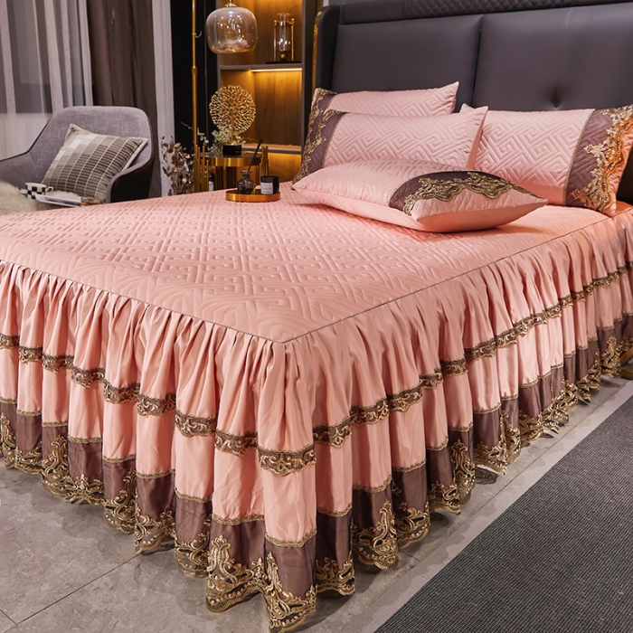 91家纺网 家纺一手货源 找家纺 罗艺轩 2024新款贡缎提花夹棉床裙尊享系列四件套凝脂玉