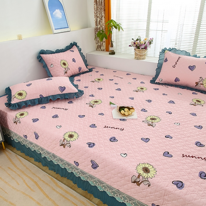 91家纺网 家纺一手货源 找家纺 冬然 2023新款全棉防滑榻榻米垫子炕垫纯棉床盖三件套 彩色心情