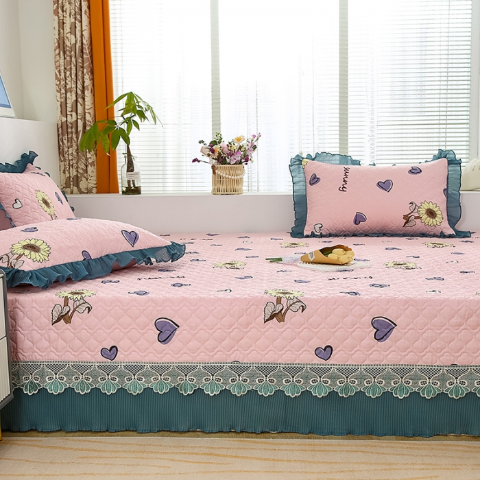 91家纺网 家纺一手货源 找家纺 冬然 2023新款全棉防滑榻榻米垫子炕垫纯棉床盖三件套 彩色心情