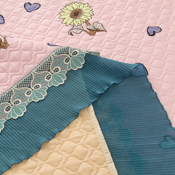 91家纺网 家纺一手货源 找家纺 冬然 2023新款全棉防滑榻榻米垫子炕垫纯棉床盖三件套 彩色心情