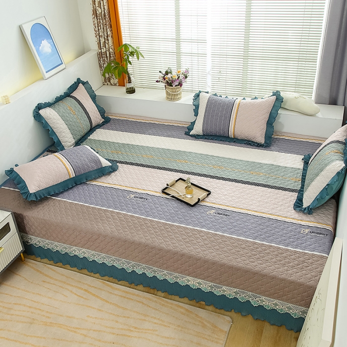 91家纺网 家纺一手货源 找家纺 冬然 2023新款全棉防滑榻榻米垫子炕垫纯棉床盖三件套 时光印记