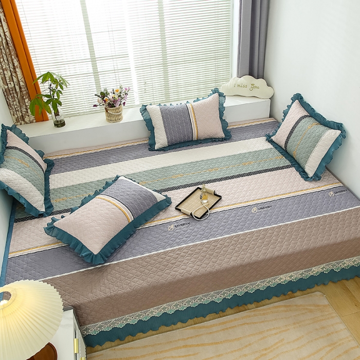 91家纺网 家纺一手货源 找家纺 冬然 2023新款全棉防滑榻榻米垫子炕垫纯棉床盖三件套 时光印记