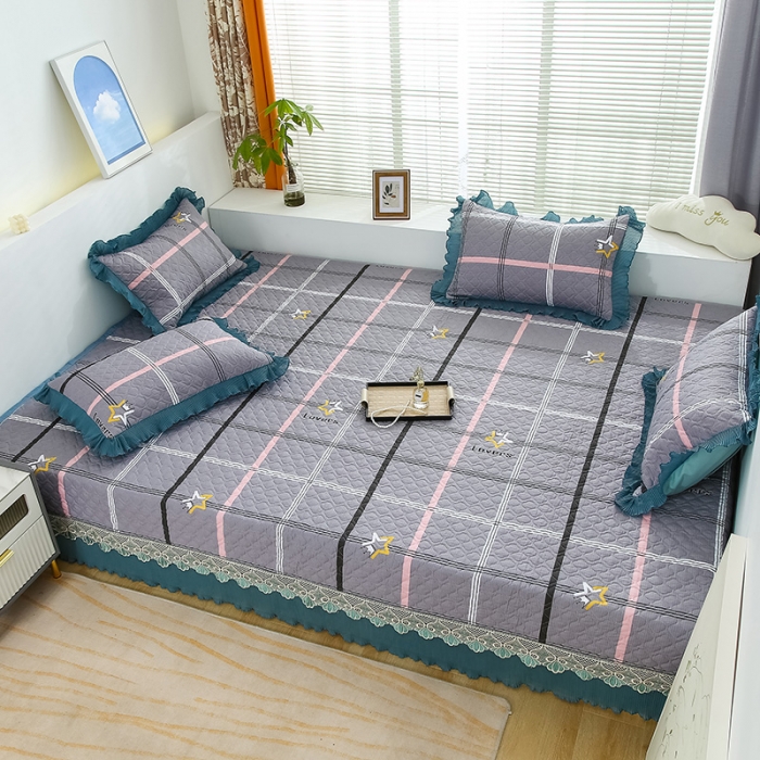 91家纺网 家纺一手货源 找家纺 冬然 2023新款全棉防滑榻榻米垫子炕垫纯棉床盖三件套 五星皇冠