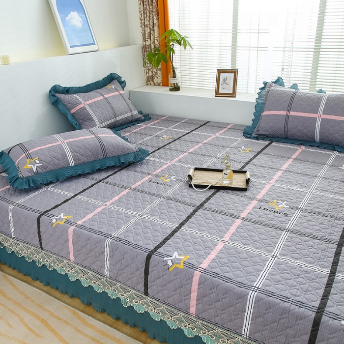 91家纺网 家纺一手货源 找家纺 冬然 2023新款全棉防滑榻榻米垫子炕垫纯棉床盖三件套 五星皇冠