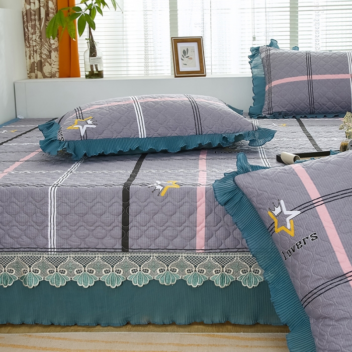 91家纺网 家纺一手货源 找家纺 冬然 2023新款全棉防滑榻榻米垫子炕垫纯棉床盖三件套 五星皇冠