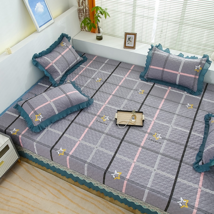 91家纺网 家纺一手货源 找家纺 冬然 2023新款全棉防滑榻榻米垫子炕垫纯棉床盖三件套 五星皇冠