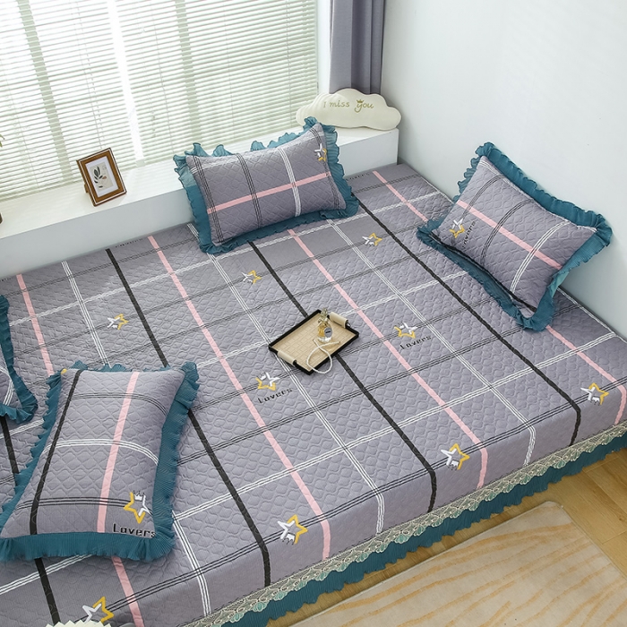 91家纺网 家纺一手货源 找家纺 冬然 2023新款全棉防滑榻榻米垫子炕垫纯棉床盖三件套 五星皇冠