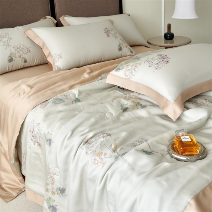 91家纺网 家纺一手货源 找家纺 2023新款印花天丝夏被四件套 春日