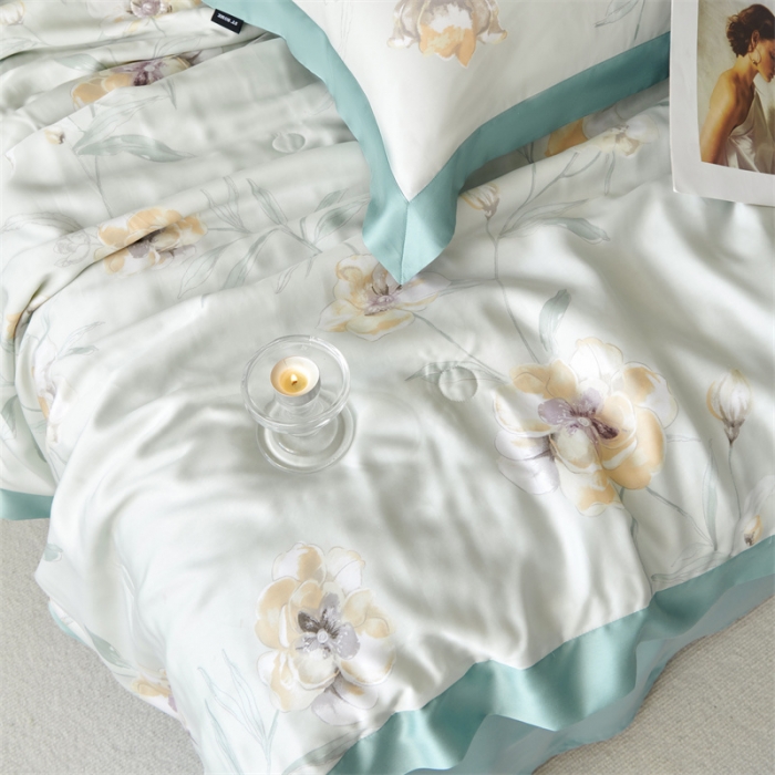 91家纺网 家纺一手货源 找家纺 2023新款印花天丝夏被四件套 音雅 绿