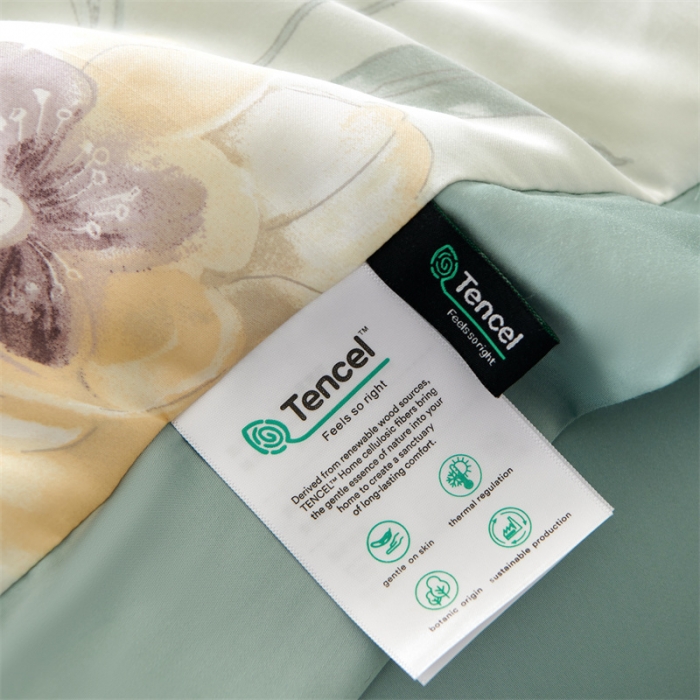 91家纺网 家纺一手货源 找家纺 2023新款印花天丝夏被四件套 音雅 绿