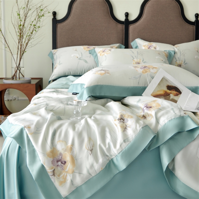 91家纺网 家纺一手货源 找家纺 2023新款印花天丝夏被四件套 音雅 绿