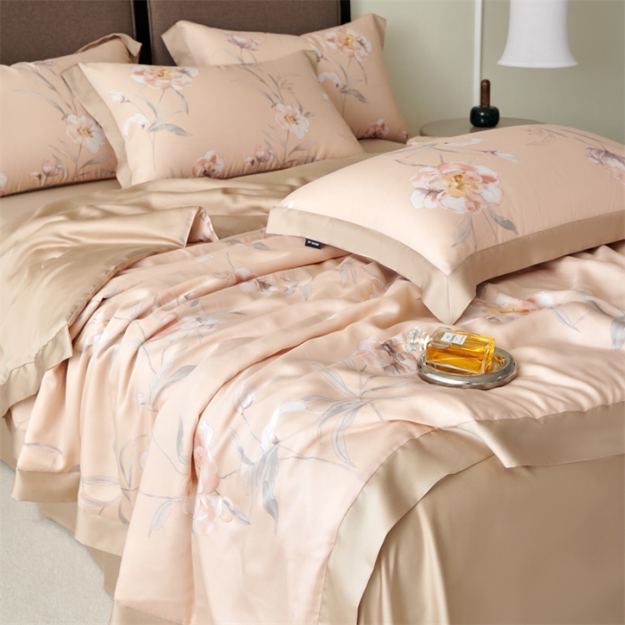 91家纺网 家纺一手货源 找家纺 2023新款印花天丝夏被四件套 音雅 玉色