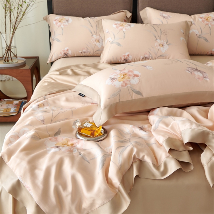 91家纺网 家纺一手货源 找家纺 2023新款印花天丝夏被四件套 音雅 玉色