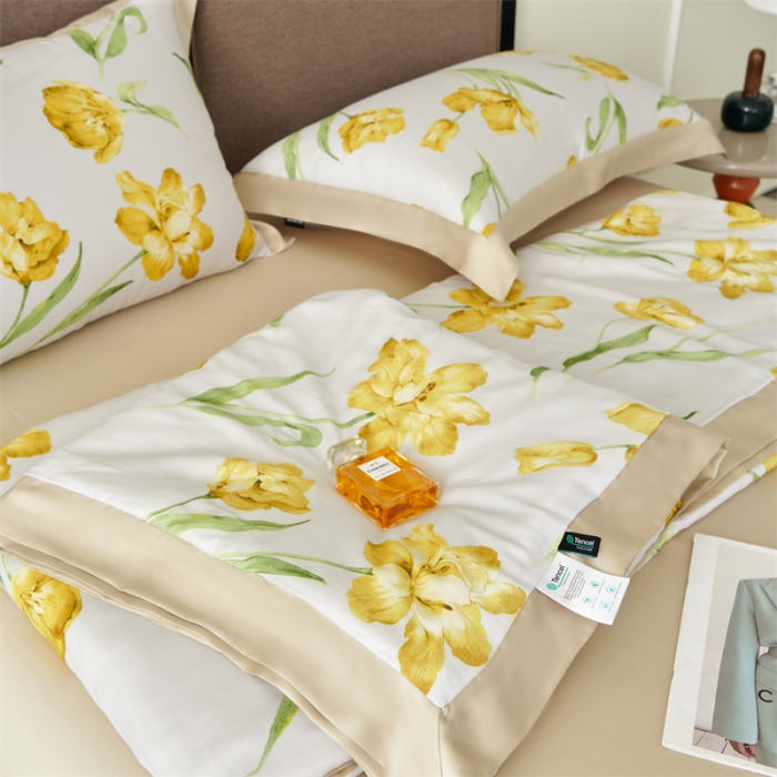 91家纺网 家纺一手货源 找家纺 2023新款印花天丝夏被四件套 玉芙