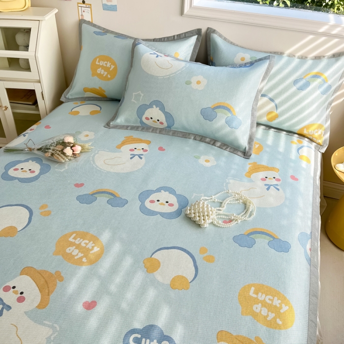 91家纺网 家纺一手货源 找家纺 懒猫 2024新款250D宽边圆网数码印花冰丝席 可爱鸭