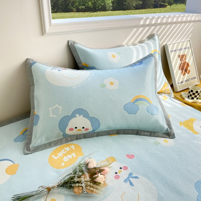 91家纺网 家纺一手货源 找家纺 懒猫 2024新款250D宽边圆网数码印花冰丝席 可爱鸭