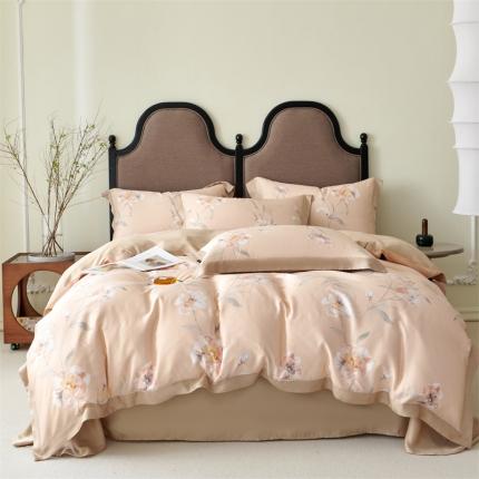 91家纺网 家纺一手货源 找家纺 2023新款印花天丝四件套 音雅 玉色