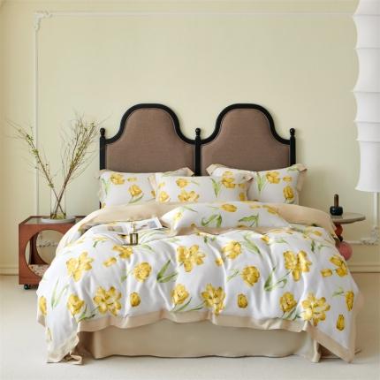 91家纺网 家纺一手货源 找家纺 2023新款印花天丝四件套 玉芙