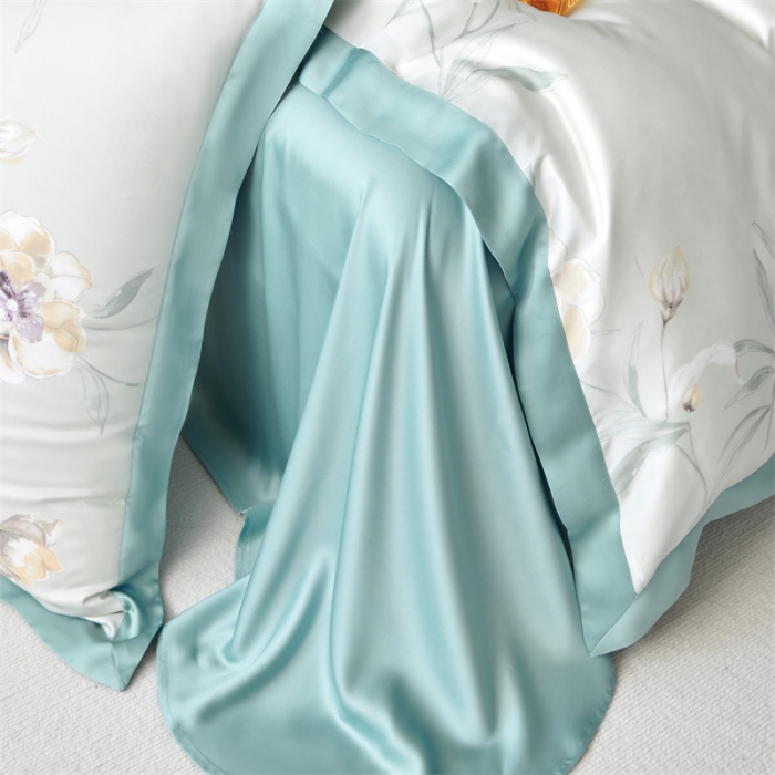 91家纺网 家纺一手货源 找家纺 2023新款印花天丝四件套 音雅 绿